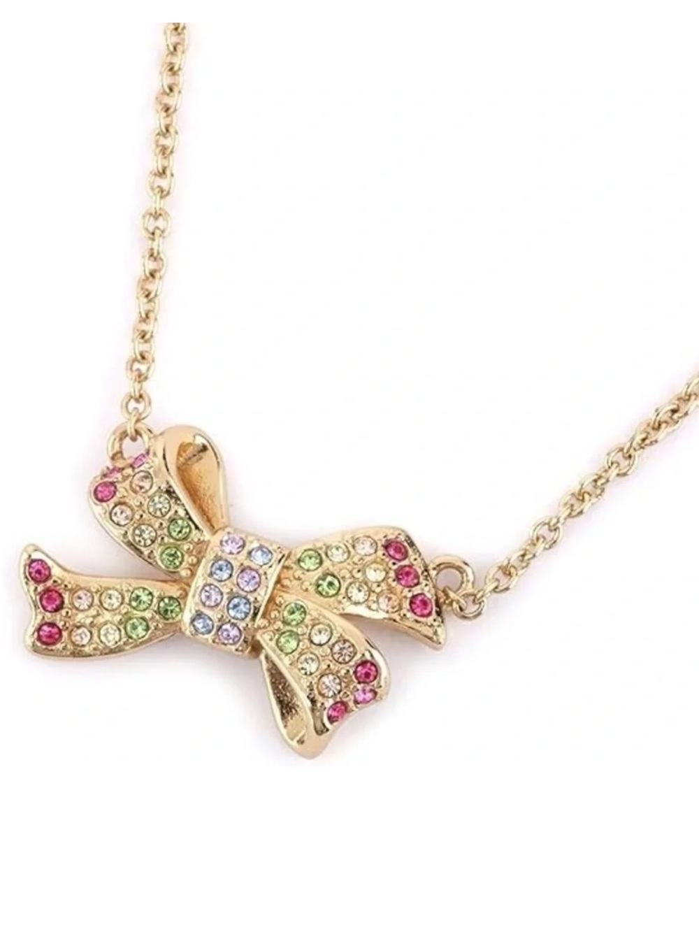 COACH Pave Bow Pendant Necklace in Gold